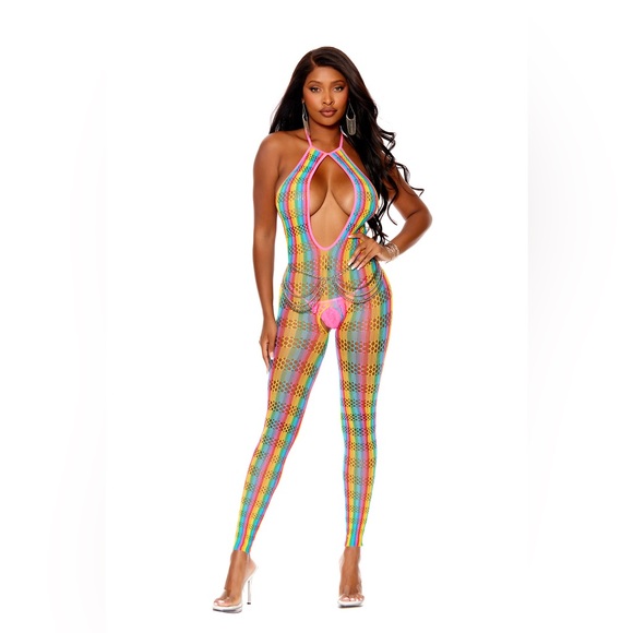 Rainbow Footless Crotchless Bodystocking - Picture 1 of 5